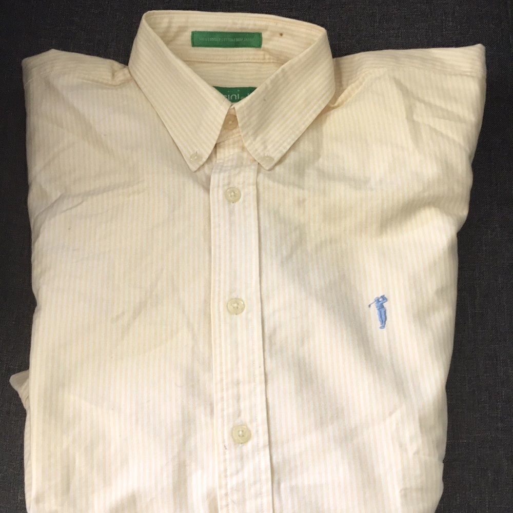 Mens Maize stripe Bossini Golfer LS shirt- L Mens